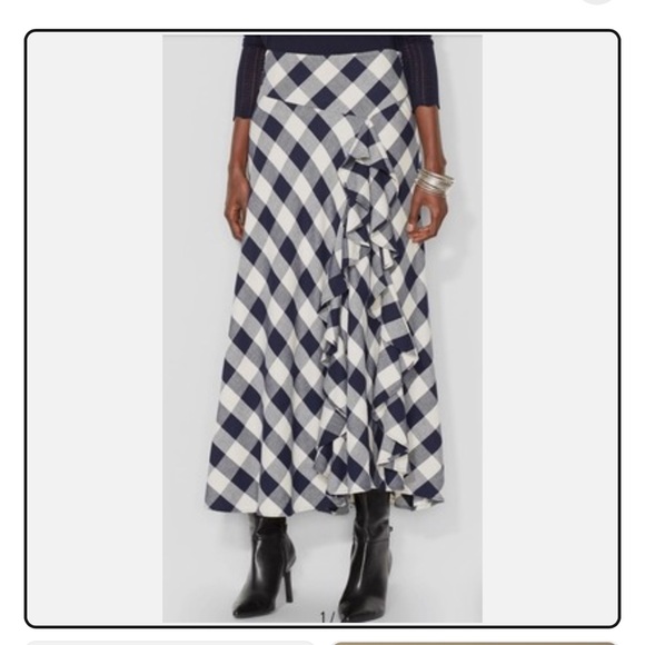 Ralph Lauren Dresses & Skirts - Lauren Ralph Lauren | buffalo plaid | asymmetrical | navy white | ruffle | skirt